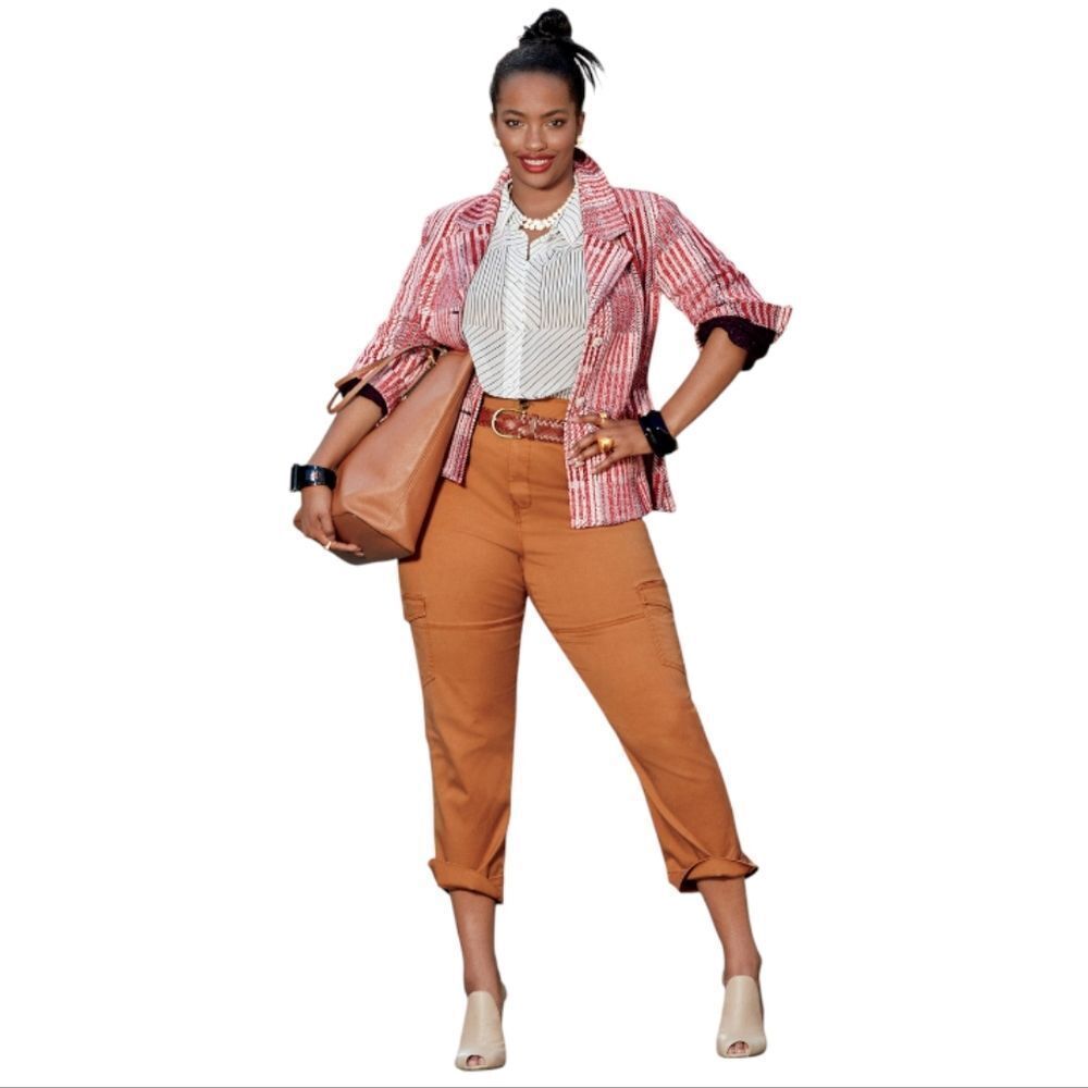 CABI paper bag high rise cargo rust brown belted pants‎ #6045  8